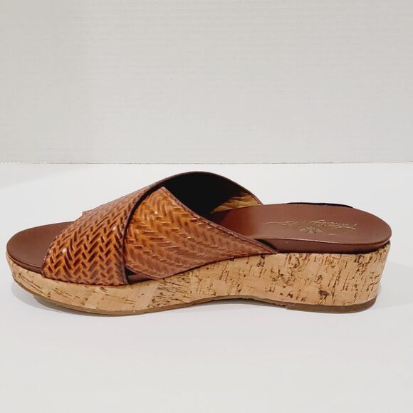 Patricia Nash Sandals Womens Size 8.5 M Luca Leather Slide Wedge Cognac Heels - Picture 11 of 16